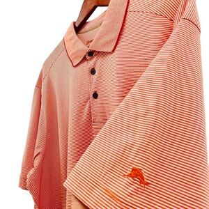 Tommy Bahama Mens Polo Shirt Orange Stripes size L 10518